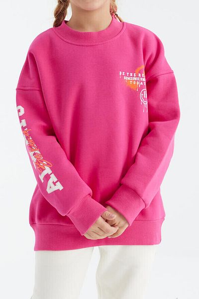 TOMMY LIFE 7-15 Years Old Girl's Rose Gold Sweatshirt 75095 Fuchsia