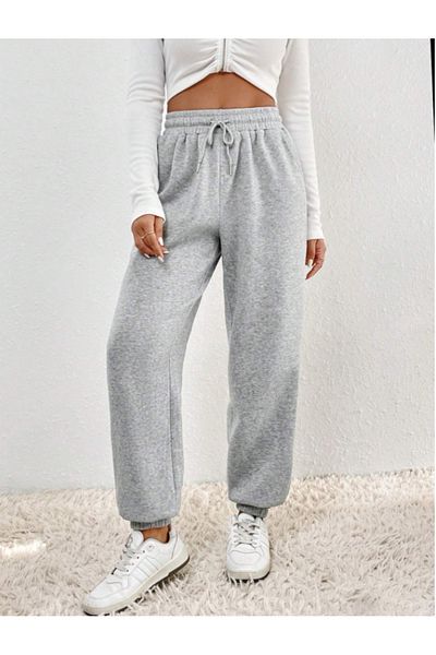 ESPİNA Pantaloni de sport tricotați pentru femei, cu talie și picior elastic, cu trei fire, gri