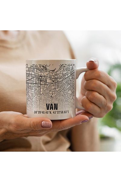 Melouro Van City Map Printed Porcelain Mug 300 ml