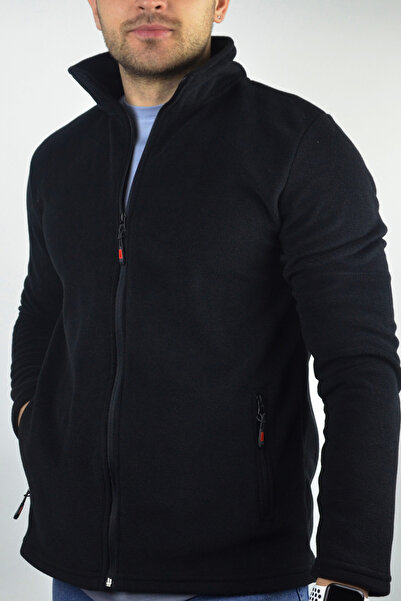 DUUM Erkek Siyah Dar Kalıp Anti-pilling Tüylenme Yapmayan Tam Fermuar Polar S...