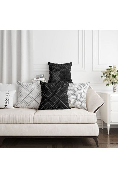 dekomall home & living Husă de pernă cu modele geometrice cu două fețe, 4 piese 427