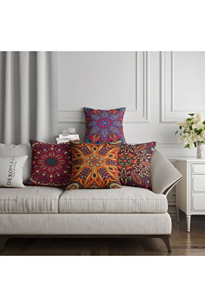 dekomall home & living Husă de pernă cu două fețe cu mandala colorată, 4 pies...