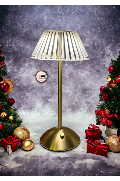 BEKAZE Dekoratif Kristal Şarjlı Yelpaze Gold Led Abajur, Yılbaşı Masa Lambası...