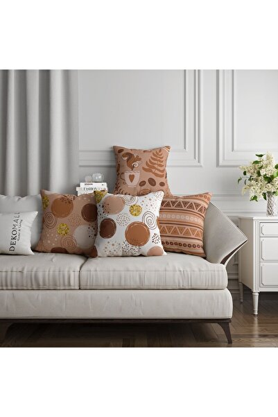 dekomall home & living غطاء وسادة رمي بوهيمي بيج مزدوج الجوانب مكون من 4 قطع 406