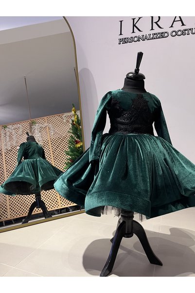 İkrabutikbursa Girl's Green Velvet Dress