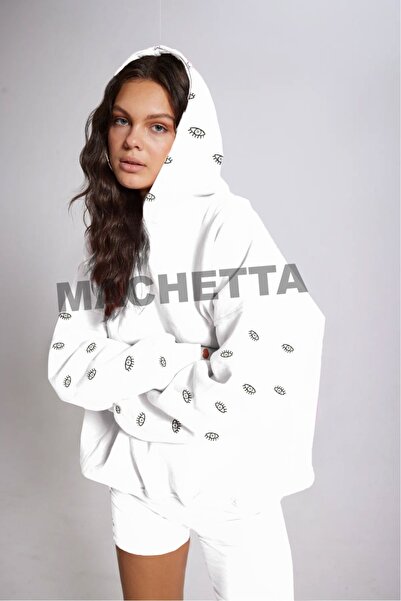 Machetta Women's Plus Size Back Lettering Eye Printed Oversize Sweatshirt Hoodie