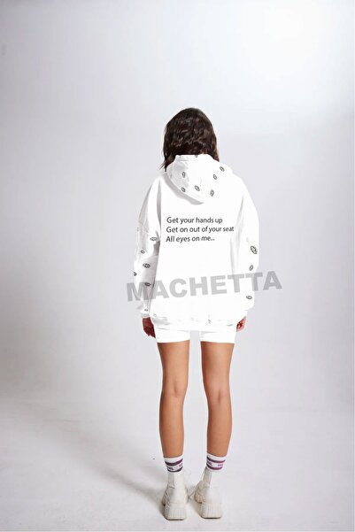 Machetta Women's Plus Size Back Lettering Eye Printed Oversize Sweatshirt Hoodie