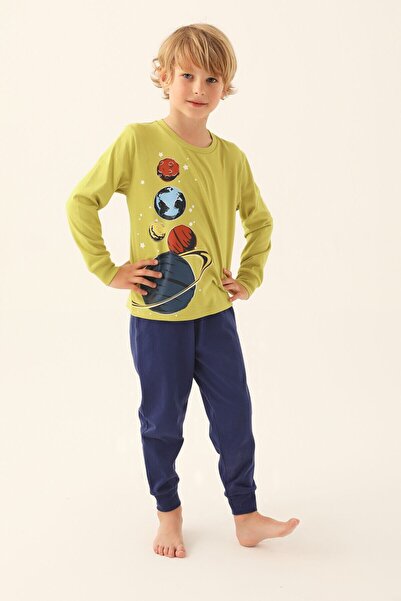 Rolypoly Planet Navy Blue Boy's Long Sleeve Pajama Set