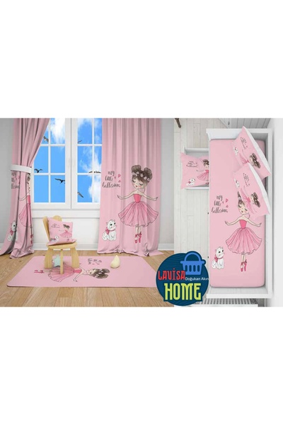 Lavisa Balerin Kız Model 2 fon Perde & Yatak Örtüsü ve Yastık Kılıfı & Çocuk ...