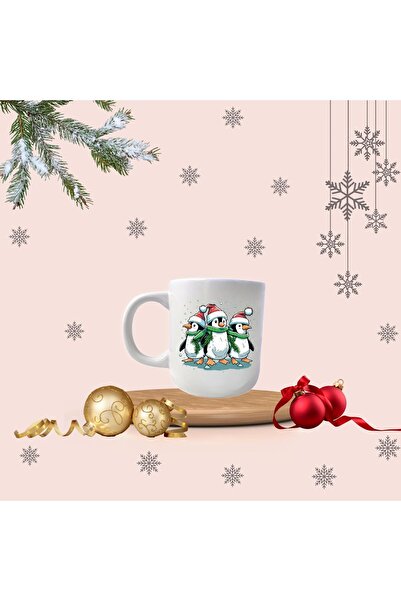Noel Yılbaşı Penguen Kardeşler Figürlü Merry Christmas Kupa Bardak