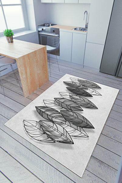 10 Post Online Mutfak Halısı Gri Dijital Baskı Yolluk Kaymaz Yuvarlak Oval Ke...