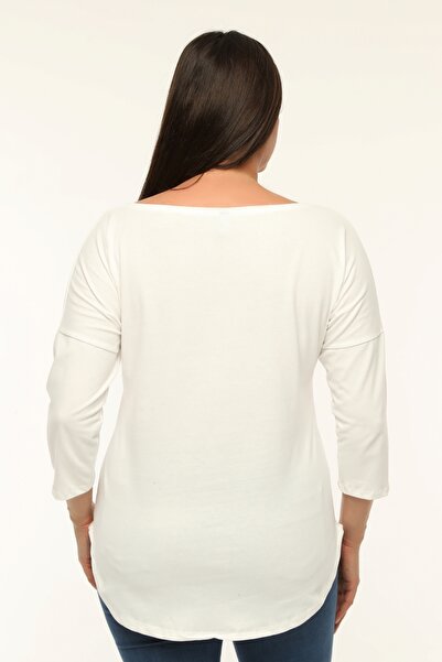 Curvy Trend Μπλούζα με φαρδιά μισό μανίκι με λαιμόκοψη σε σχήμα V με στάμπα Cat Moon