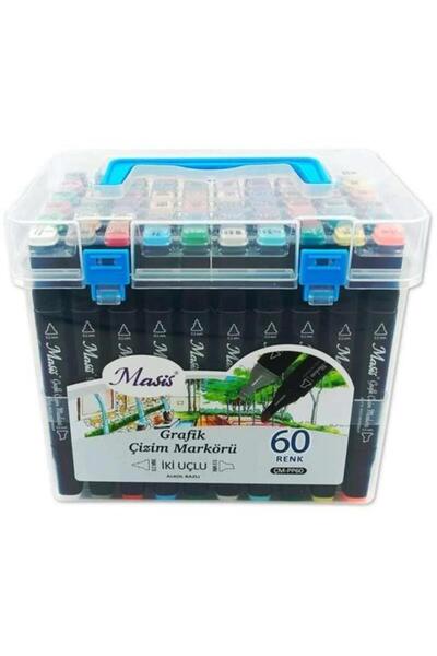 Masis Grafik Çizim Markör Kalemi Twin Çift Uçlu 0,2 Mm - 0,5 Mm 60 Renk Pp ÇM...