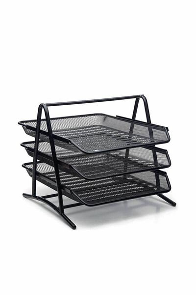 Mas Bion Metal Document Shelf Perforated 3 Layers Without Box Black 9309