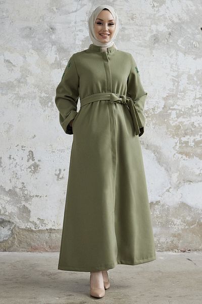 InStyle Nomira Stone Detailed Belted Stash Abaya - Mint