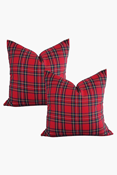 Bc Home 2'li Kırmızı Ekose Stewart Yılbaşı Temalı Kare Kırlent Kılıfı 43 x 43...
