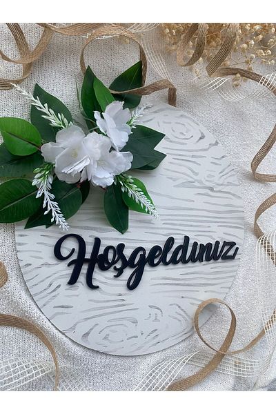 HOBİ55 Στολίδι Πόρτας Καλώς ήρθατε Λευκό Δώρο Με Φύλλα 2024-3