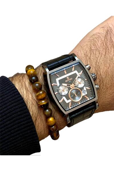 Reward Siyah Deri Kordon Fonksiyonları Aktif Kare Kadran Erkek Kol Saati + Bi...