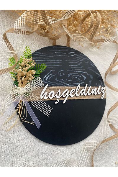 HOBİ55 Στολίδι Πόρτας Καλωσόρισμα Μαύρο Δώρο Με Φύλλα 2024-6
