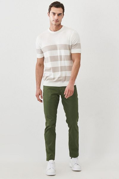 AC&Co / Altınyıldız Classics Pánske khaki Slim Fit Slim Fit 5-vreckové flexibilné Chino nohavice