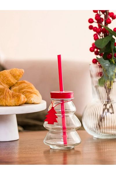 LC Waikiki HOME Pine Tree Shaped Glass Cup with Straw