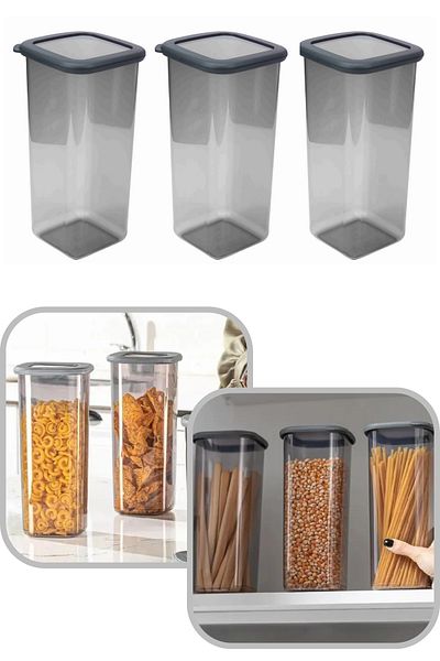 Eynel 1600ml Gray Square Storage Container Silicone Lid Airtight Dry Legume Coffee Pulses Pasta Box