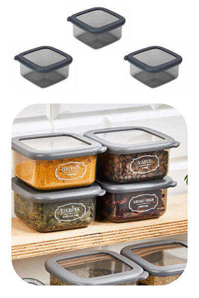 Eynel 400 ml Gri Kare Saklama Kabı Silikon Kapak Hava Geçirmez Kuru Baklagil Kahve Bakliyat Makarna Kutu