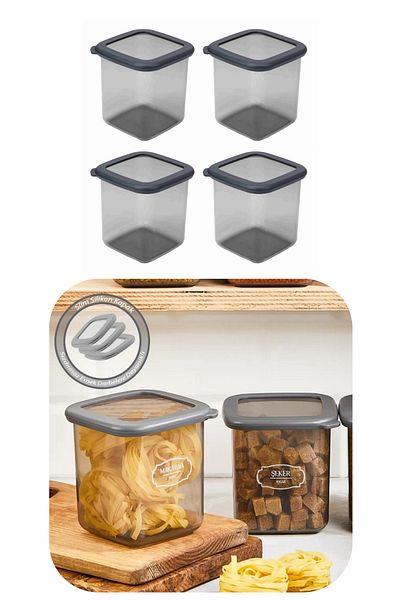 Eynel 800ml Gray Square Storage Container Silicone Lid Airtight Dry Legume Coffee Pulses Pasta Box