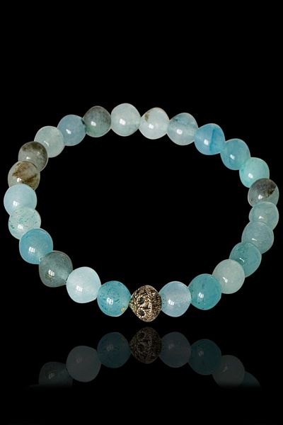 Tesbih Atölyesi Certified Blue Agate Stone Bracelet - Light Color