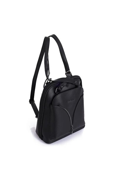 By Hakan Miami Polo 1206 Rucsac din piele de ienupăr pentru femei, geantă de umăr neagră