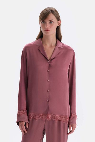 Dagi Dusty Rose – Gewebtes Hemd mit Spitzendetail