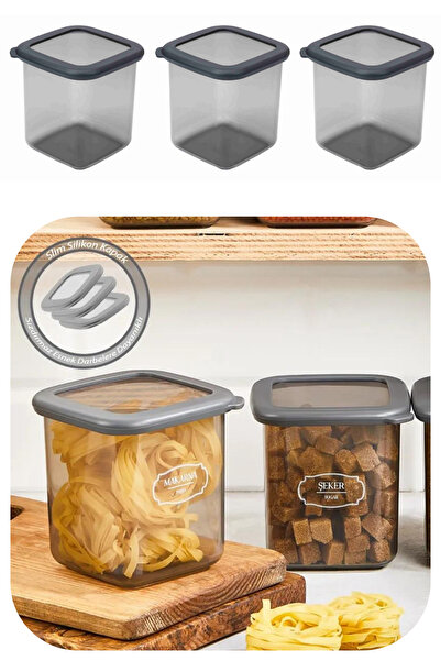 Eynel حاوية تخزين مربعة رمادية سعة 800 مل، غطاء سيليكون