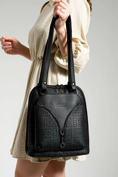 By Hakan Miami Polo 1206 Juniper Piele Femei Rucsac Geantă de umăr Negru-negru Imprimat