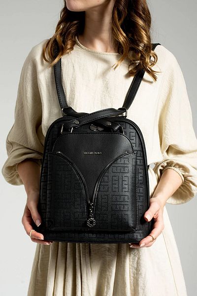 By Hakan Miami Polo 1206 Juniper Piele Femei Rucsac Geantă de umăr Negru-negru Imprimat