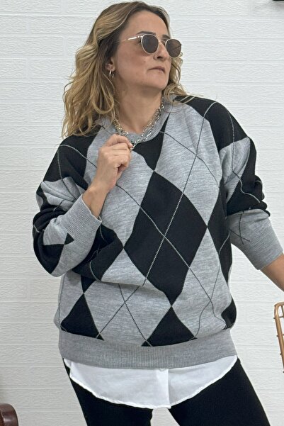 yagmurberen BAKLAVA PATTERNED LARGE SIZE SWEATER 38-44 SIZE