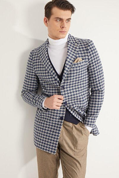 Fc Plus LACiVERT DİZÜSTÜ YÜNLÜ ERKEK KABAN - SLIM FIT