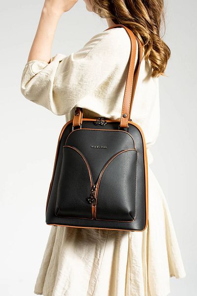 By Hakan Miami Polo 1206 Juniper Leather Women's Backpack Shoulder Bag Black-tan