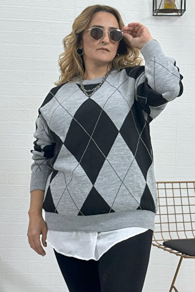 yagmurberen BAKLAVA PATTERNED LARGE SIZE SWEATER 38-44 SIZE