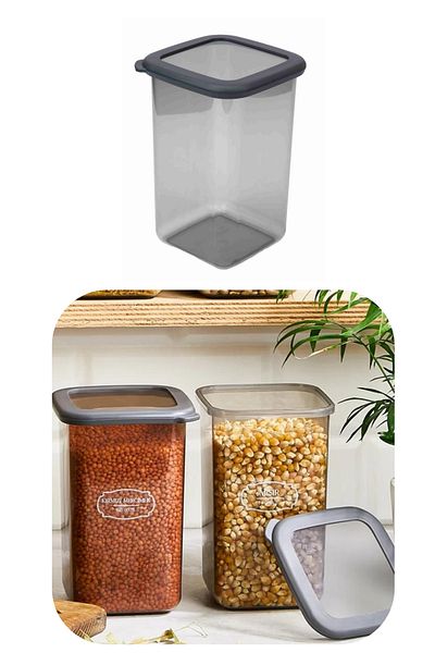Eynel 1200ml Gray Square Storage Container Silicone Lid Airtight Dry Groceries Coffee Pulses Pasta Box