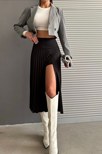 FEMELLE Fustă neagră de damă, din țesătură integrală din lycra, pantaloni scurți semi-pliați