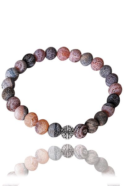 Tesbih Atölyesi Raw Red Black Agate Stone Bracelet - Certified with Silver Apparatus