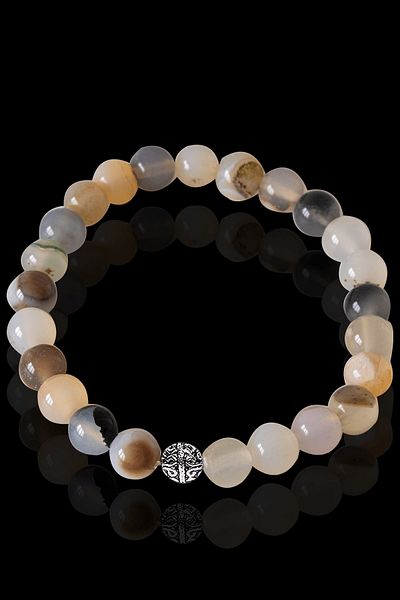 Tesbih Atölyesi Certified White Agate Stone Bracelet with Silver Device