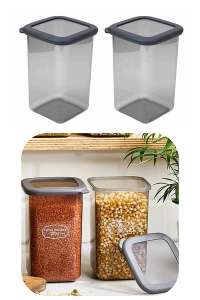 Eynel 1200ml Gray Square Storage Container Silicone Lid Airtight Dry Groceries Coffee Pulses Pasta Box