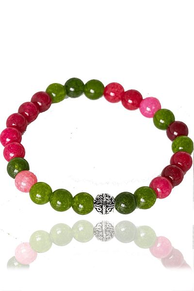 Tesbih Atölyesi Certified Synthetic Ruby - Jade Bracelet - With Silver Device