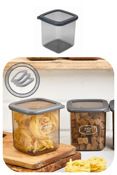 Eynel 800ml Gray Square Storage Container Silicone Lid Airtight Dry Legume Coffee Pulses Pasta Box