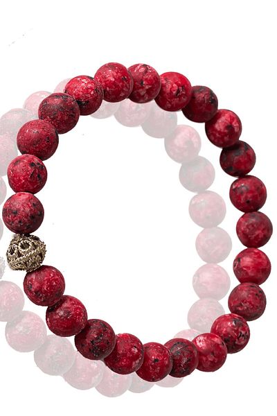 Tesbih Atölyesi Certified Raw Unprocessed Red Quartz Stone Bracelet - With Silver Device