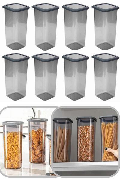 Eynel 1600ml Gray Square Storage Container Silicone Lid Airtight Dry Legume Coffee Pulses Pasta Box