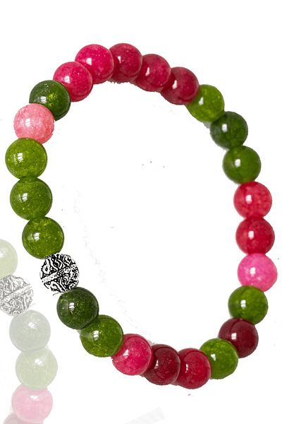 Tesbih Atölyesi Certified Synthetic Ruby - Jade Bracelet - With Silver Device