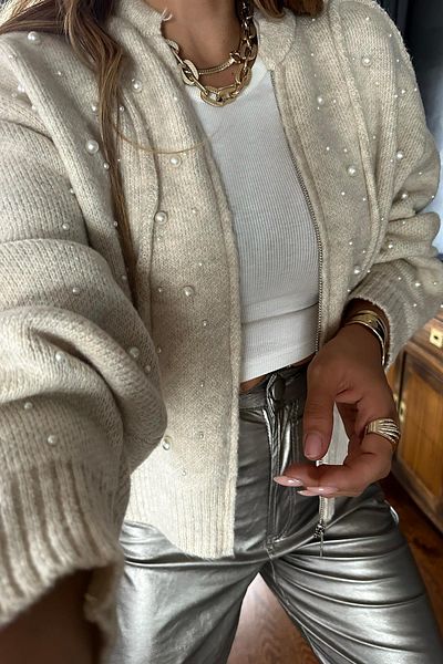 Sohotique By P Pearl Zippered Knitwear Cardigan Stone