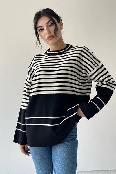 WOMAN VISION Tricotaj de damă, țesătură, cu model în dungi, pulover supradimensionat cu gâtul turn 198